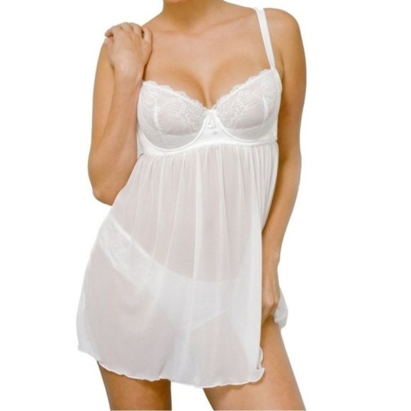NEW WOMEN'S NIGHTY LINGERIE SIZE 32G 4D BOW DANGLE ACCENT FRILLY IVORY WHITE - Picture 1 of 8